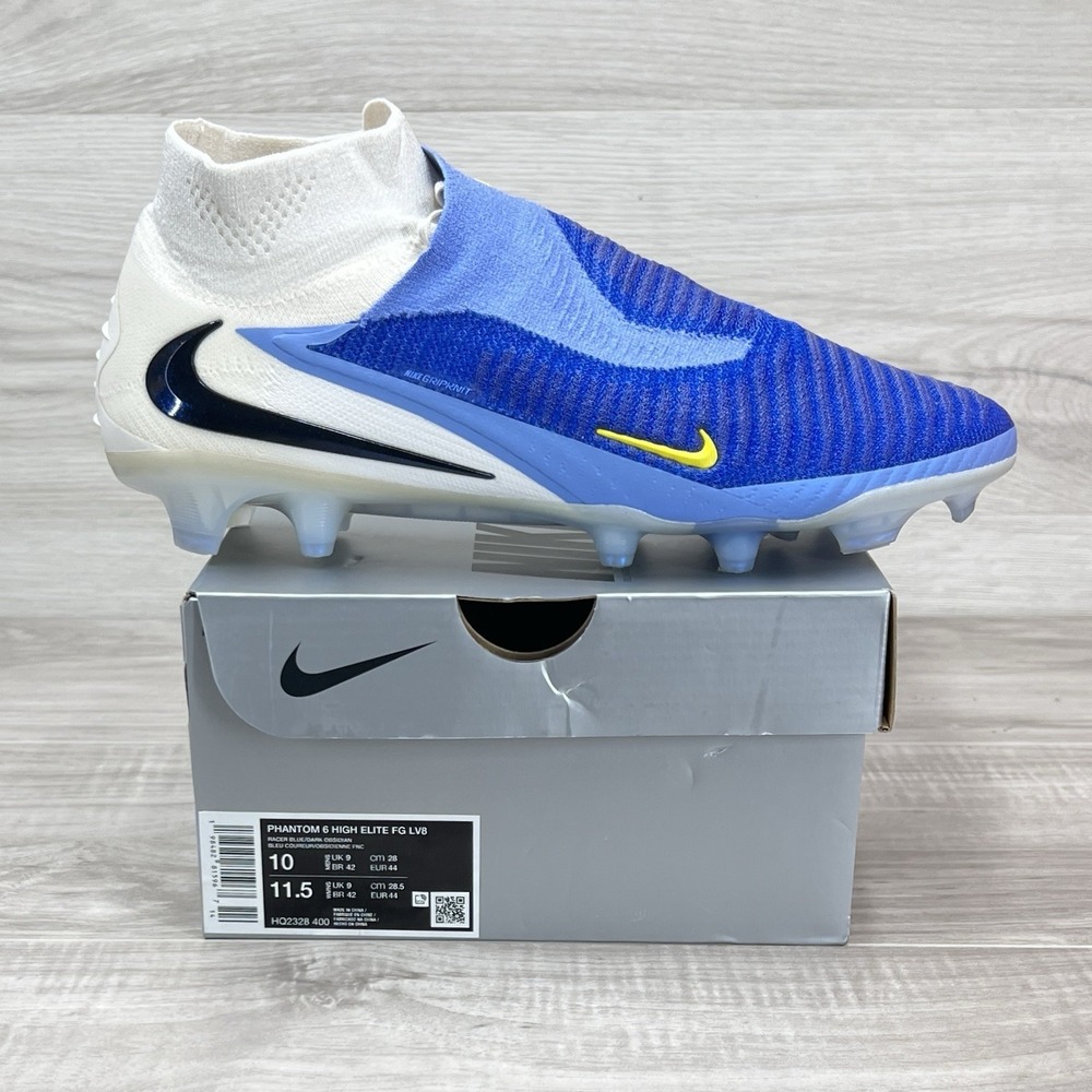 Nike Phantom 6 High Elite FG LV8 White Racer Blue HQ2328-400 Men's Size 10